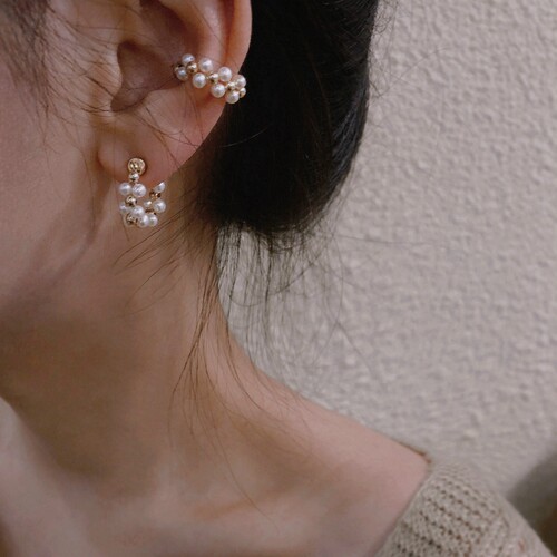 TYUSHA天然珍珠14K包金耳钉/耳夹