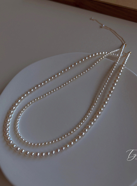 TYUSHA正圆极光天然珍珠项链女小众轻奢珍珠颈链锁骨链礼物毛衣链