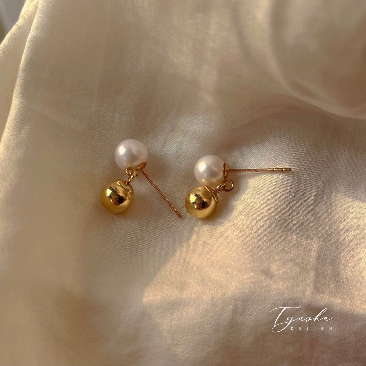 TYUSHA质感满分14K金吊球强光天然淡水珍珠耳钉ins法式复古耳环女,饰品/流行首饰/时尚饰品新,耳钉,淘宝优惠券,粉丝福利购,淘宝优惠卷