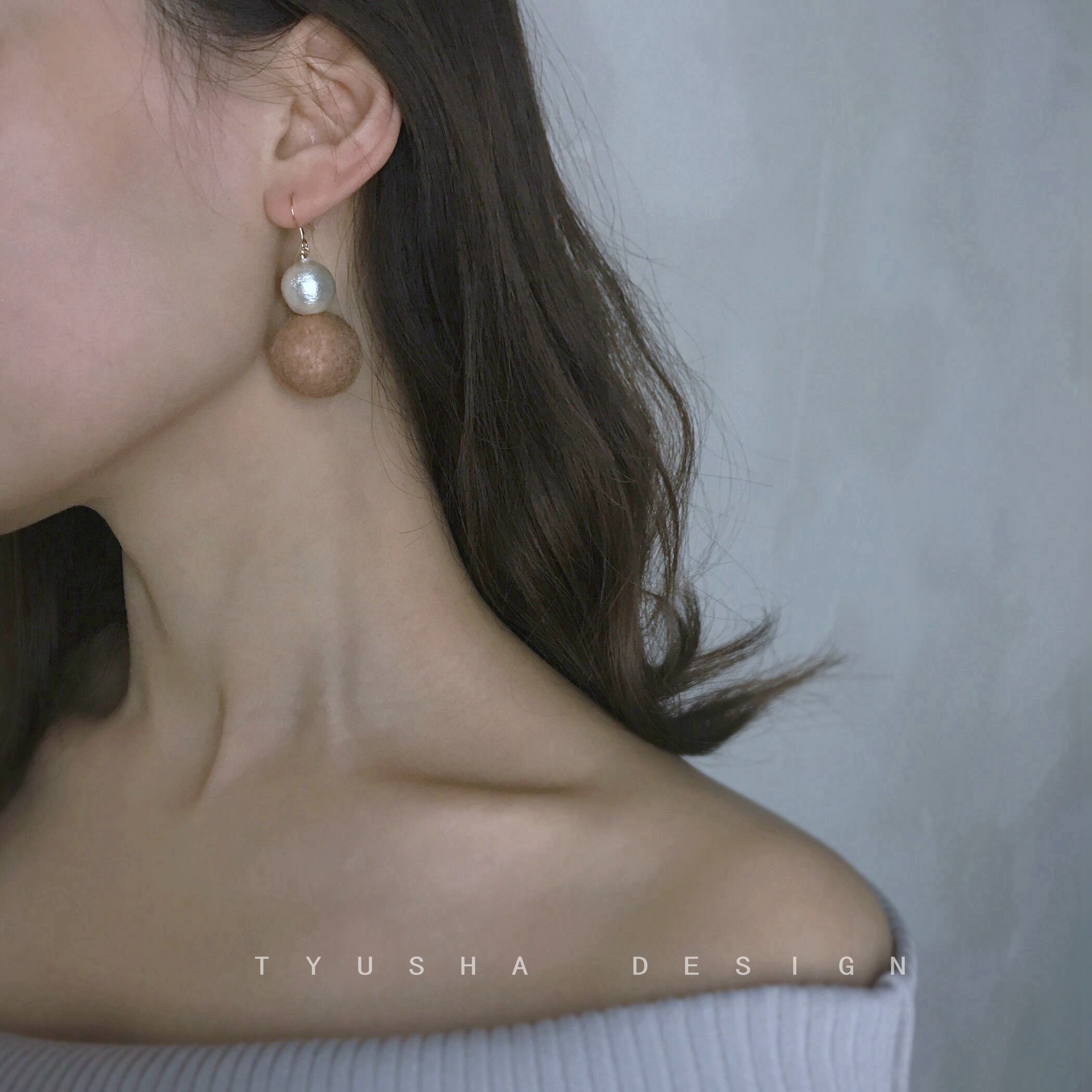 TYUSHA注金棉花毛呢团子耳环