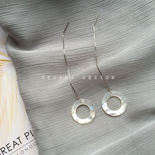 TYUSHA设计 n种戴法S925纯银天然白蝶贝壳圆环耳线耳环耳链防过敏