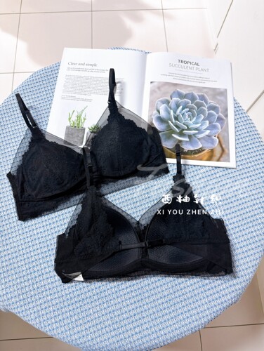 性感水溶蕾丝美背内衣女背后露背一根带抹胸轻薄一体三角杯文胸夏