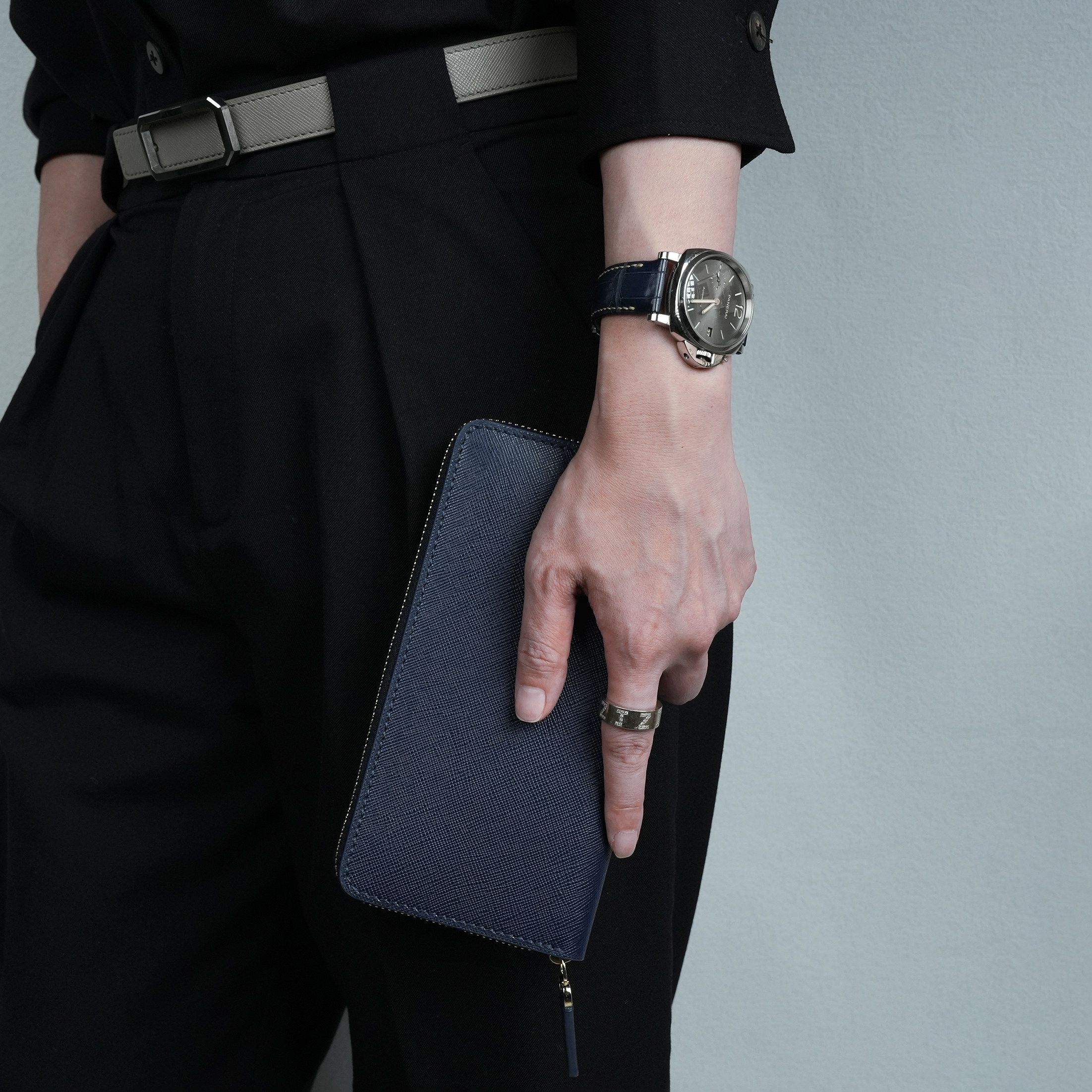 聚变手工皮具高端定制十字纹牛皮全真皮经典时尚拉链长钱包手拿包