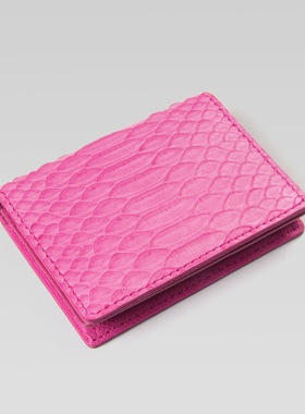 聚变手工皮具高端定制梅红色血蟒皮真皮时尚经典大容量卡包零钱包