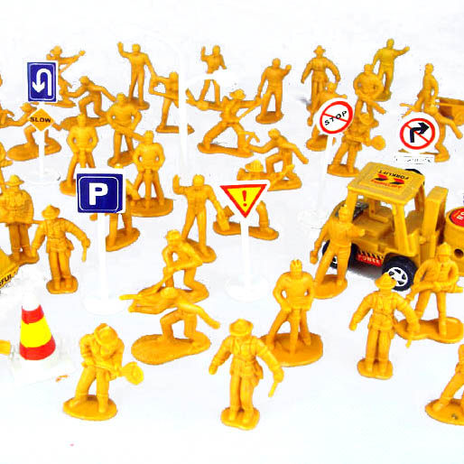1:36建筑工人40~50人 含2辆工程车和路标
