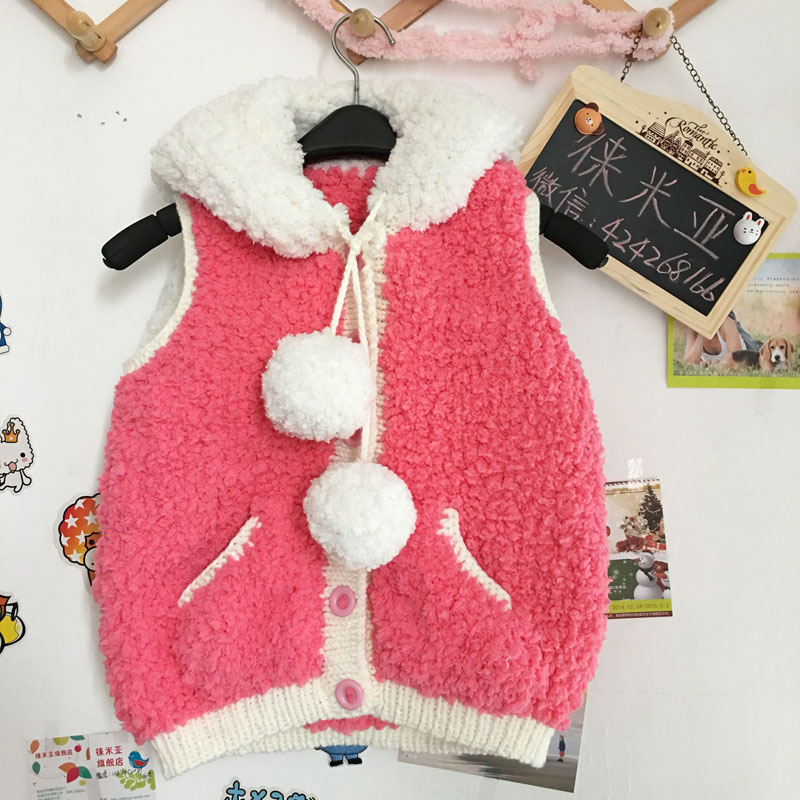 西米概念*手工编织毛衣 棒针diy毛线宝宝背心马甲 小兔材料包