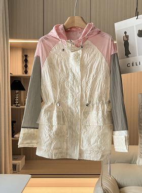 门店679！篙阶莱赛尔防晒衣 定制蕾丝刺绣显瘦连帽外套上衣L41609