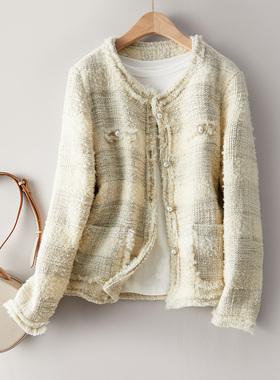 特！重磅绵羊毛~复古毛边！门店719~名媛风小香风女式外套L71245