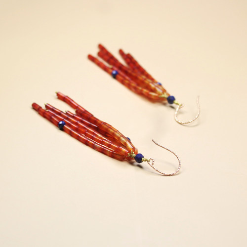 天然渐变红玛瑙流苏耳线耳环耳坠