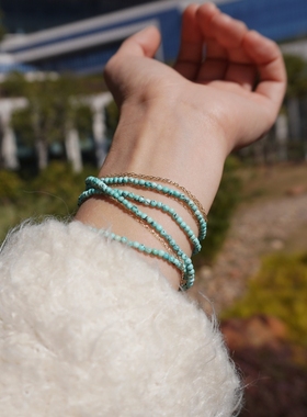 纯天然绿松石手链女叠戴多圈手串