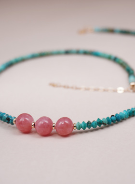 冰种红纹石锁骨链女款新中式天然石饰品复古风独特绿松石串珠项链