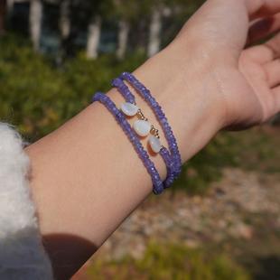 天然坦桑石手链女多层叠戴法式优雅串珠紫色宝石珍珠贝壳水滴手串