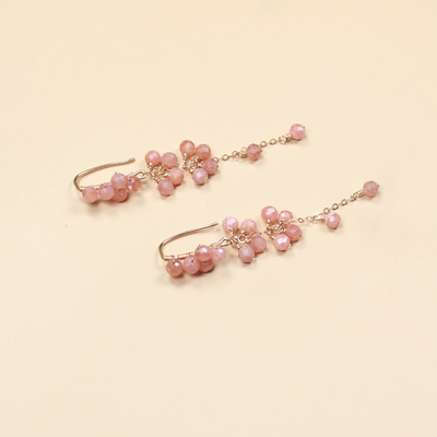 天然红纹石耳链粉晶耳钉