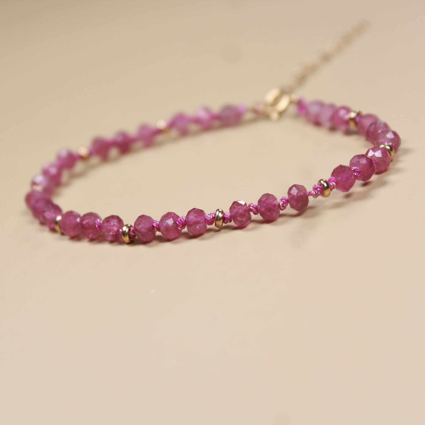 粉碧玺手链女天然石粉色宝石手工串珠编绳原创设计少女风编织手绳