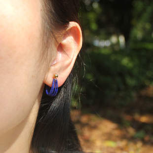 天然青金石耳环女14KGF耳钉原创设计文艺复古风玉石串珠耳饰耳坠