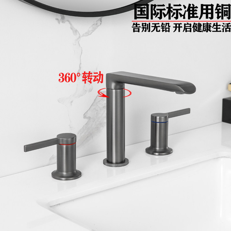 纯铜三孔面盆水龙头冷热洗脸盆水龙头卫浴混水阀复古热水龙头全铜