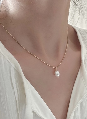 法式锁骨链强光淡水珍珠百搭