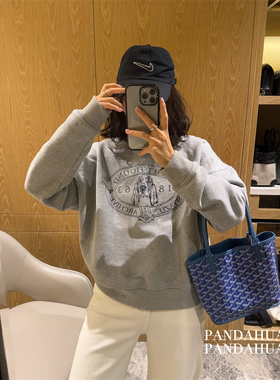 晚秋氛围*咖绿色/灰色_美式basset微廓版短款套头密实毛圈卫衣女