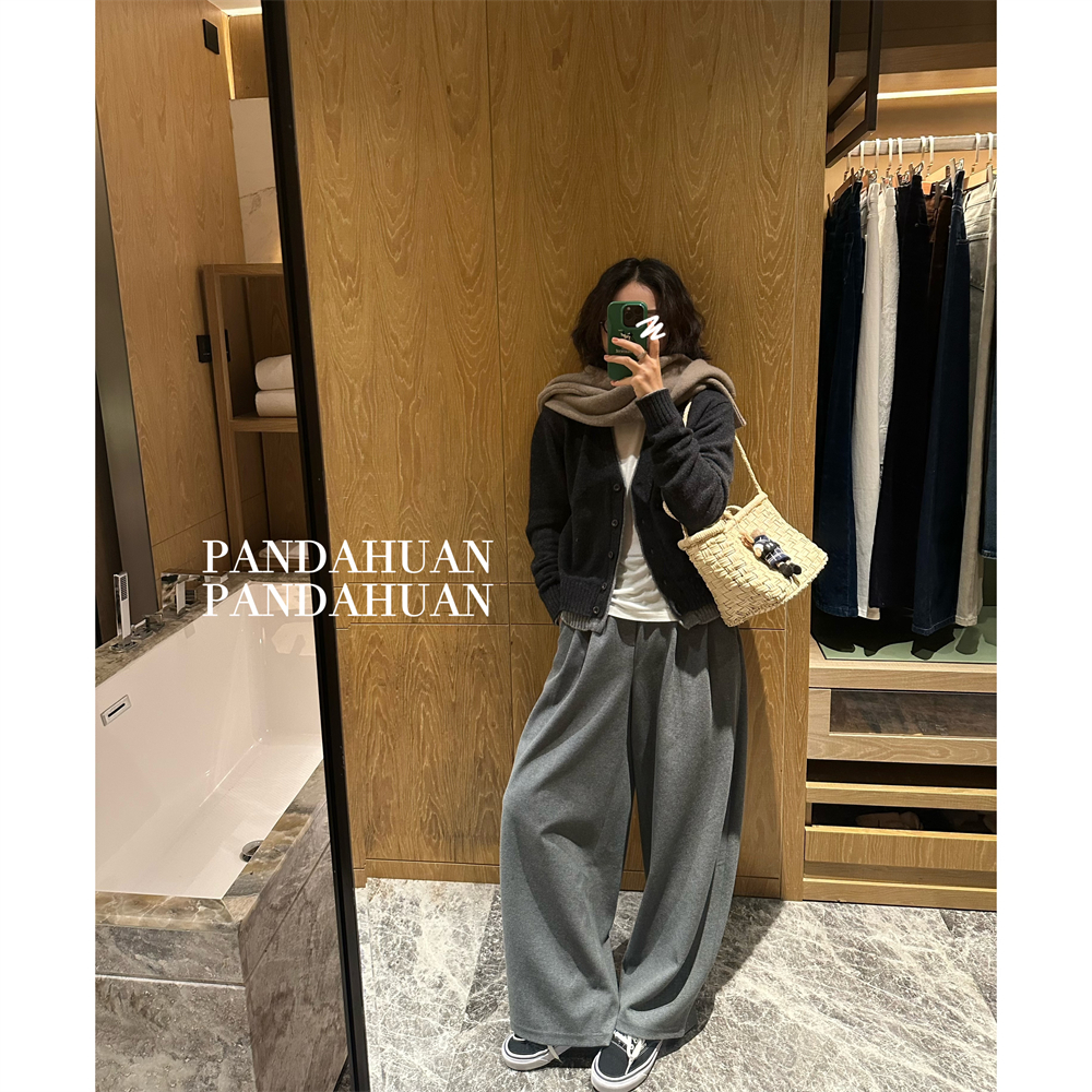 高品质花苞松紧腰阔腿休闲西裤