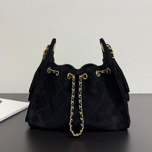 25bag大容量小水桶抽绳包链条手提包麂皮棕色hobo单肩腋下包女