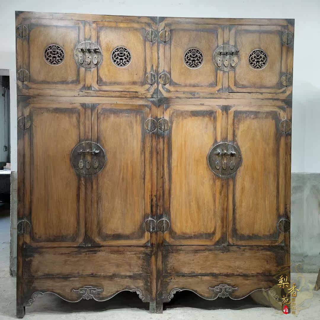 精品雅玩海南黄花梨木器四平顶箱柜老家具清代古董老家具鬼脸纹