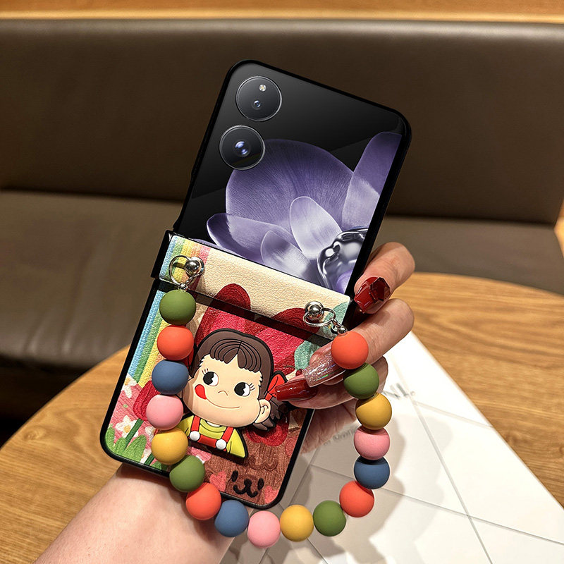 不二家女孩适用小米Mix Flip手机壳折叠屏卡通皮质mixflip2新款小清新手提链条彩虹油画全包可爱女保护套防摔