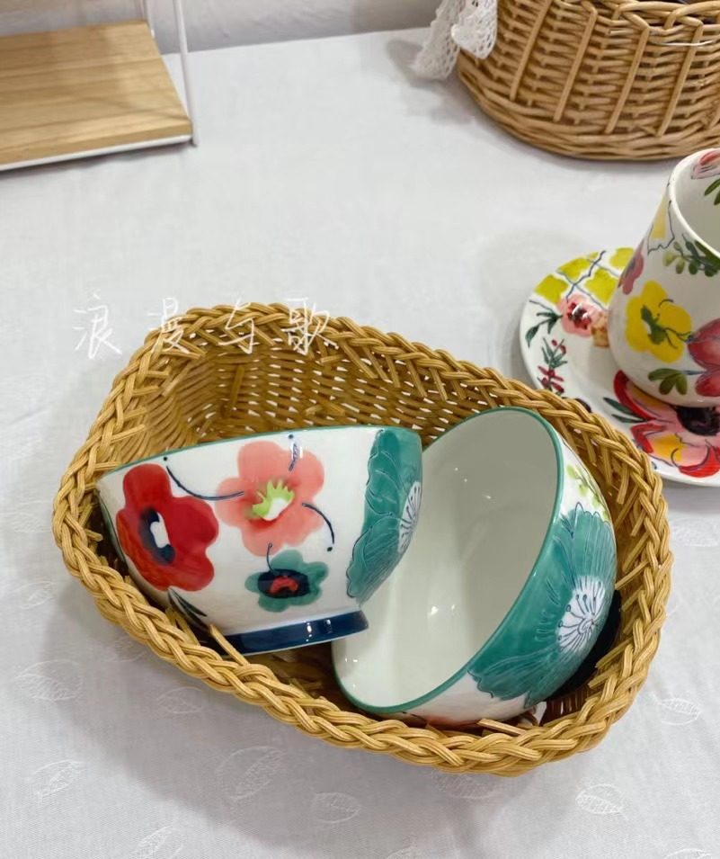 浪漫与歌 | 手绘浮雕釉下彩高温瓷米饭碗家用饭碗,餐饮具,盘,淘宝优惠券,粉丝福利购,淘宝优惠卷