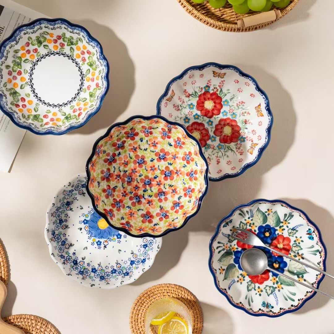 波兰风盘子碗家用陶瓷深盘菜盘