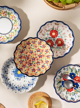 浪漫与歌｜波兰风手绘釉下彩高温瓷深盘水果盘家用深汤盘