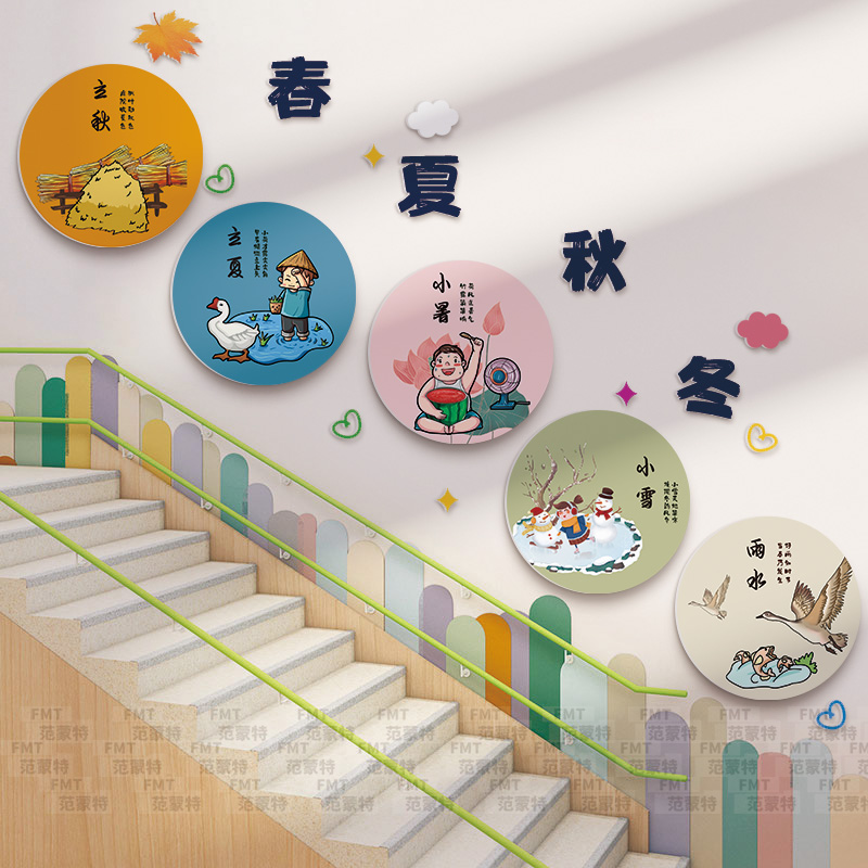 24二十四节气装饰幼儿园环创楼梯布置网红茶室传统文化墙立体挂画图片