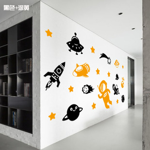 儿童房间装饰航空太空主题墙纸幼儿园环创布置火箭宇航员卡通墙贴