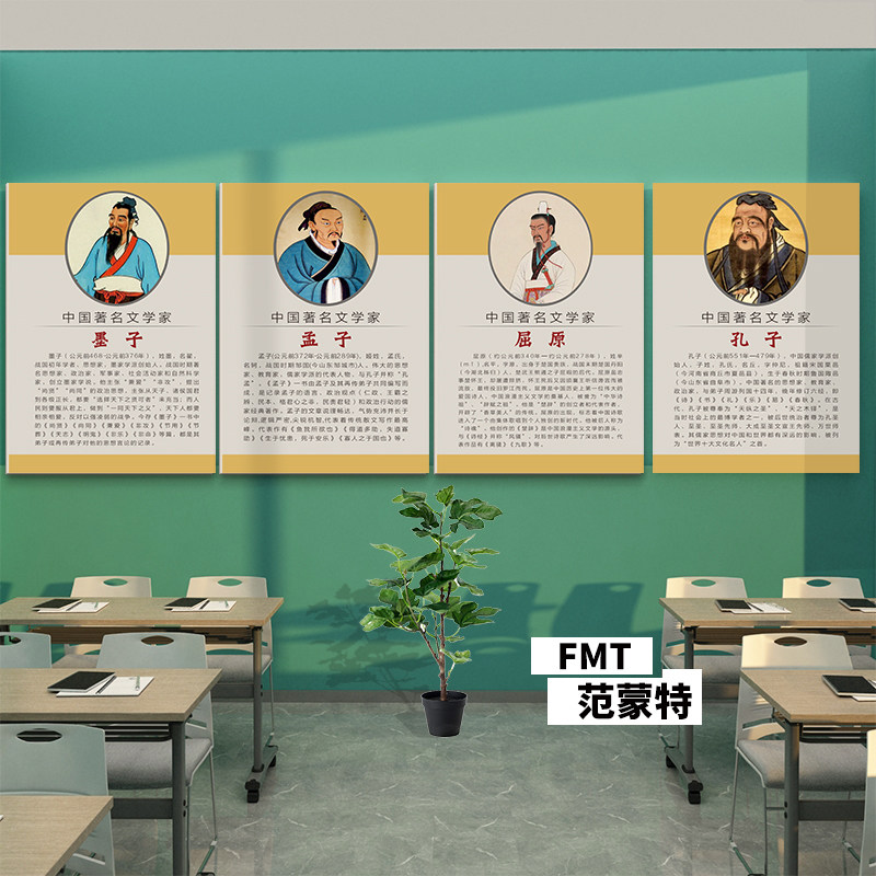 中国文学家海报孔子孟子画像挂画图片