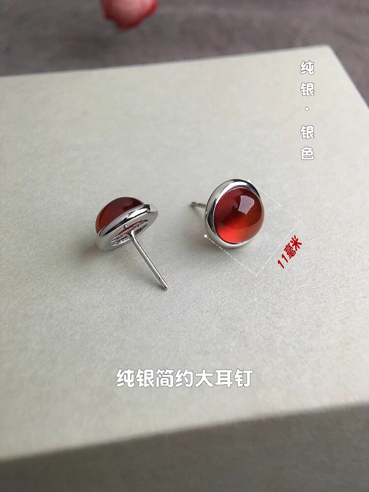 천연 가넷  도금 18K 골드 크리스탈 오렌지 레드 달콤한 각설탕 귀걸이 심플하고 우아한 스타일이 좋아요