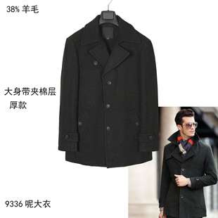专柜1599+38%羊毛风衣呢大衣男 翻领休闲服 秋冬厚 墨绿夹棉呢子