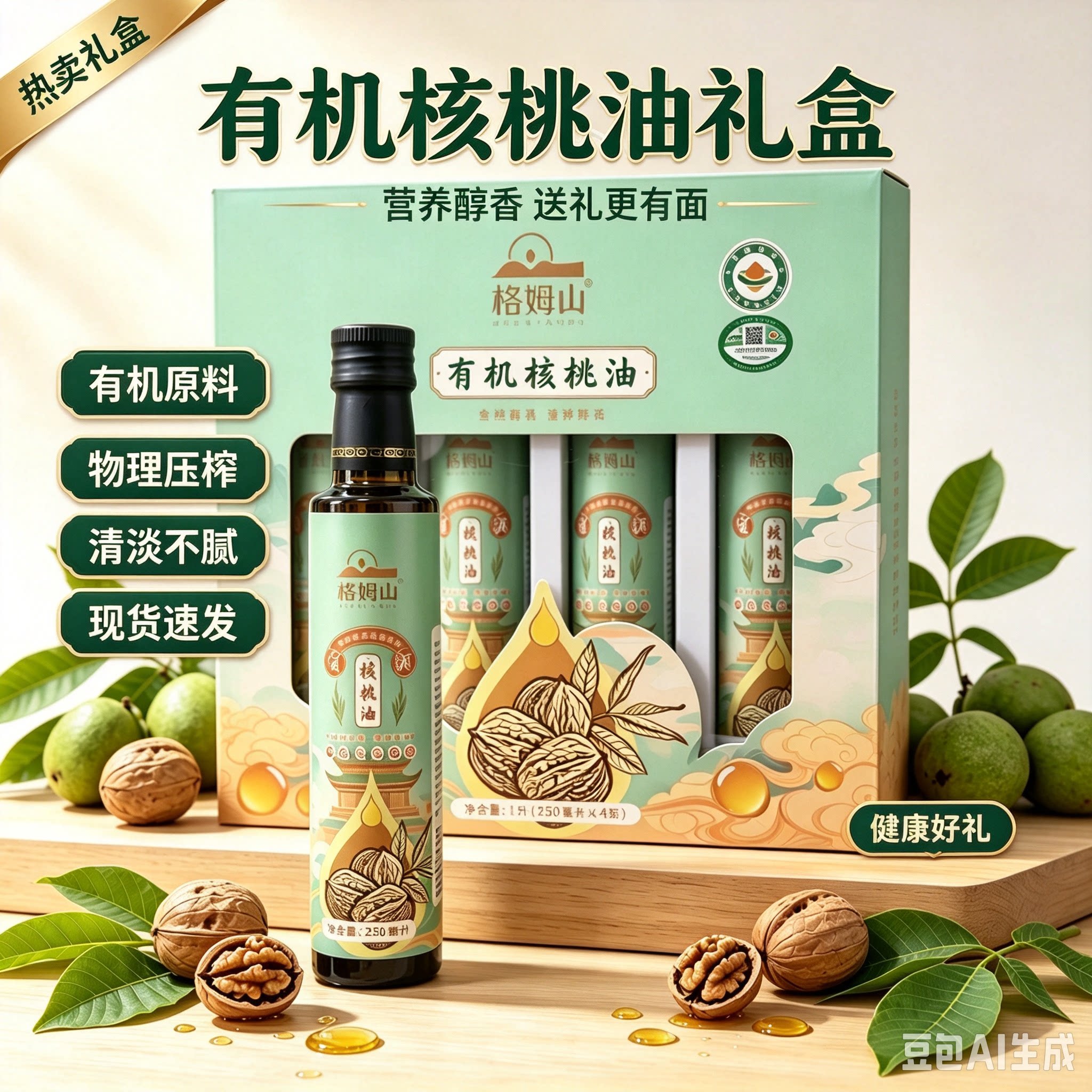 云南高原有机核桃油格姆山有机核桃油250克4瓶装1000克有机核桃油