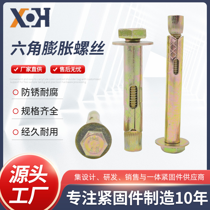 国标四级镀彩锌六角膨胀螺丝拉爆楼梯地板内迫内置式螺栓螺钉螺纹