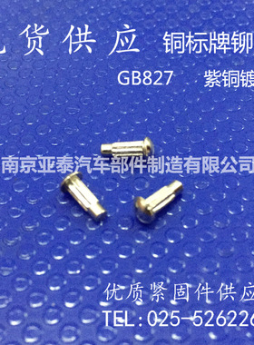 GB827/Q541镀镍紫铜标牌铆钉 软易用滚花带齿敲击钉Φ2/2.5/3/4/5