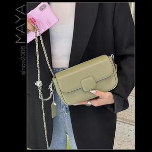玛雅春夏新品 高级感方扣真皮腋下斜挎金属小球小方包百搭通勤时尚