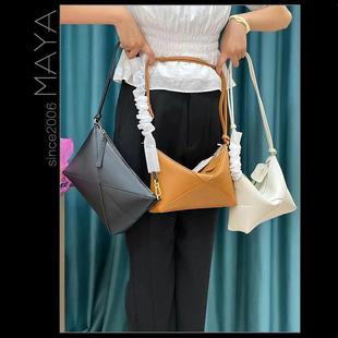 玛雅高定时尚新款几何包牛皮罗家单肩斜挎包通勤休闲百搭女包