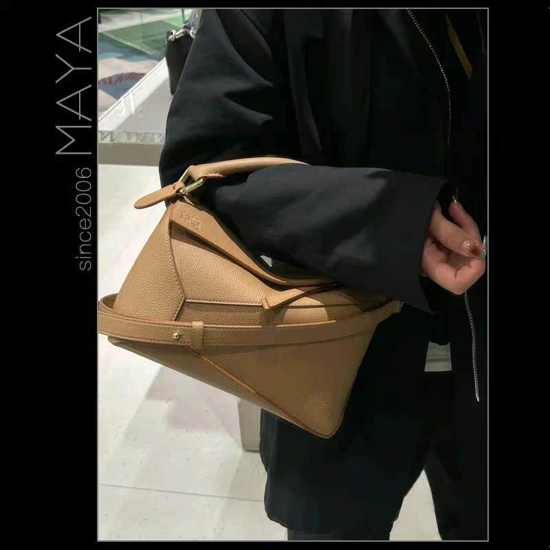 玛雅真皮牛皮荔枝纹手提斜挎小方包通勤休闲百搭时尚男女款枕头包