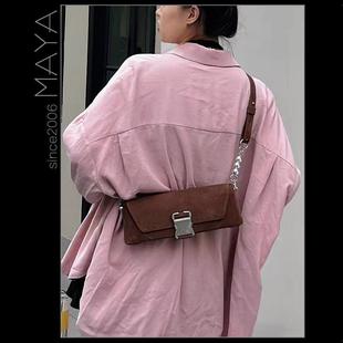 饰梯形珠珠肩带腋下包斜挎 锁扣装 玛雅定制牛皮磨砂皮秋冬新款 时尚