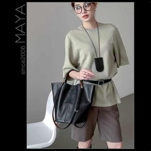 2025新款 百搭潮 头层植鞣牛皮大容量水桶包手提单肩托特包时尚