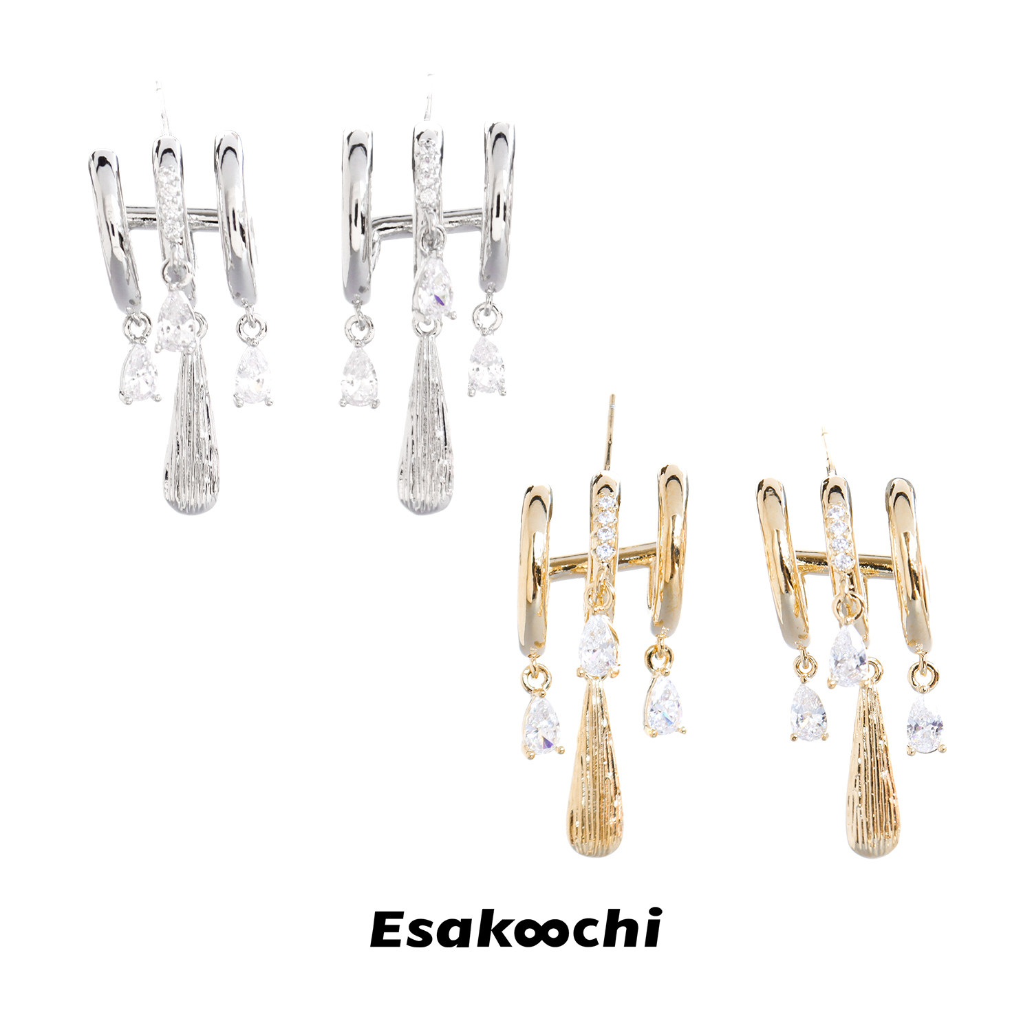 Esakoochi假装三个耳洞~复古金色水滴耳环轻奢高级感耳饰