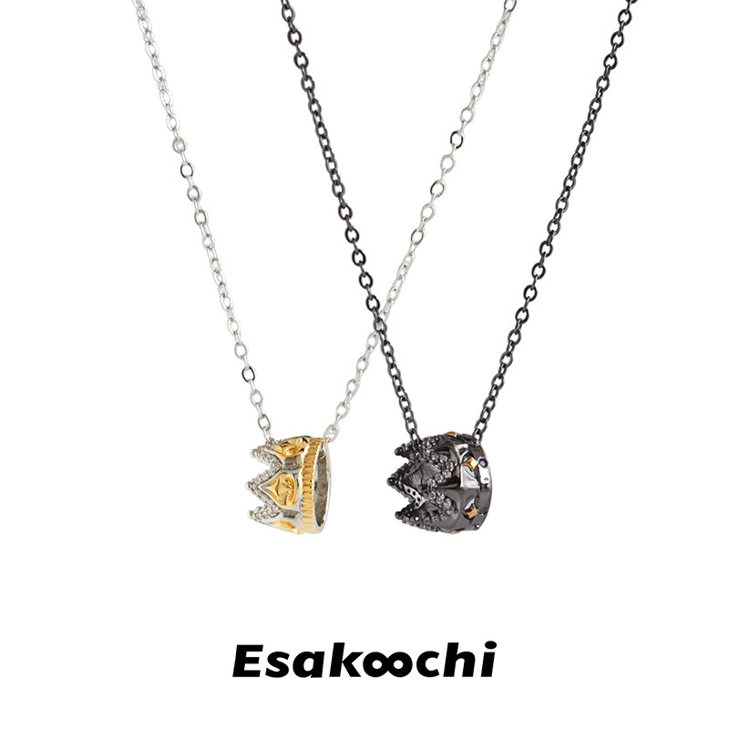 Esakoochi原创小众设计金银拼色小皇冠项链枪黑色锁骨链,饰品/流行首饰/时尚饰品新,项链,淘宝优惠券,粉丝福利购,淘宝优惠卷