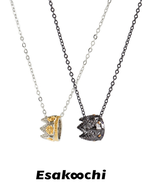 Esakoochi原创小众设计金银拼色小皇冠项链枪黑色锁骨链