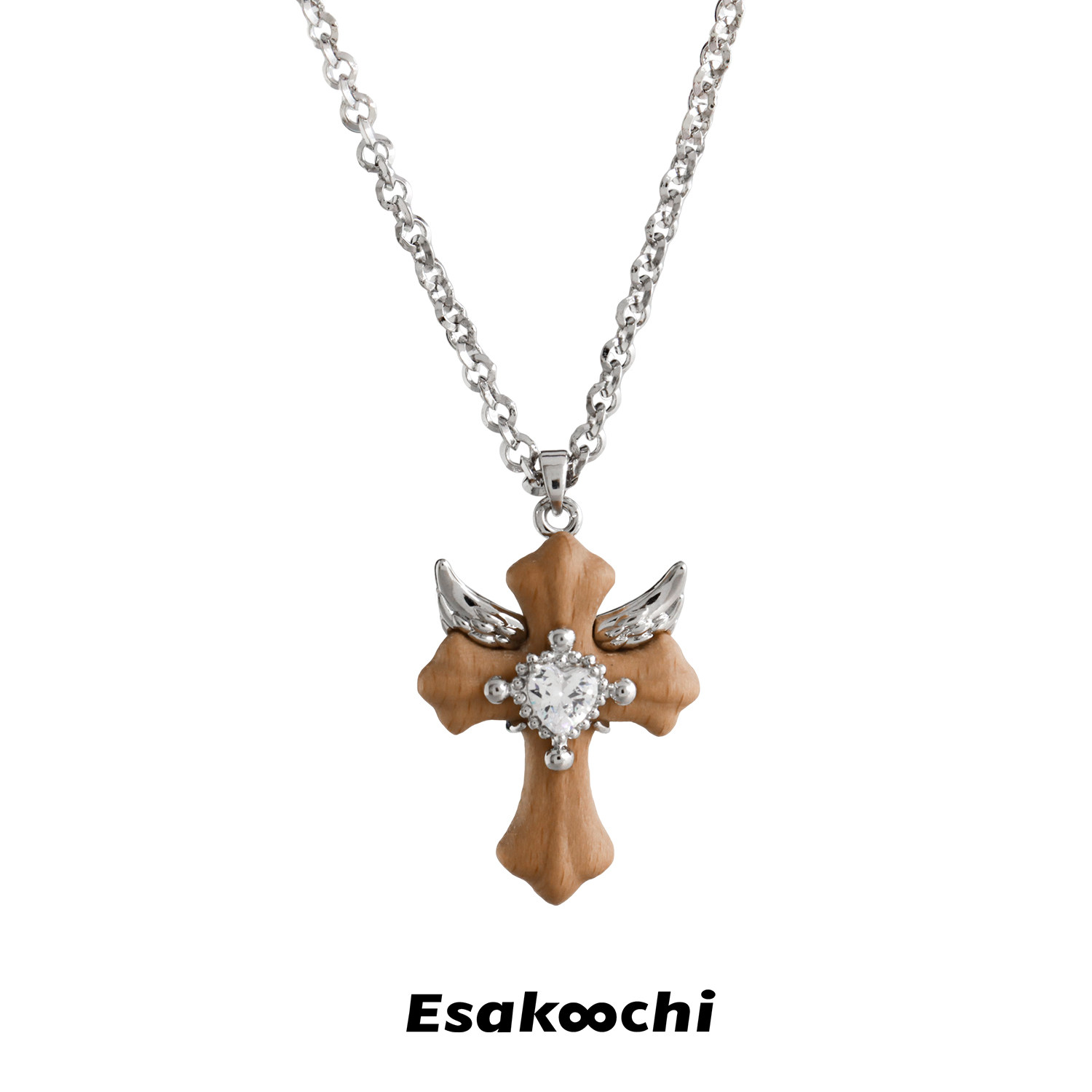 Esakoochi银色天使翅膀项链
