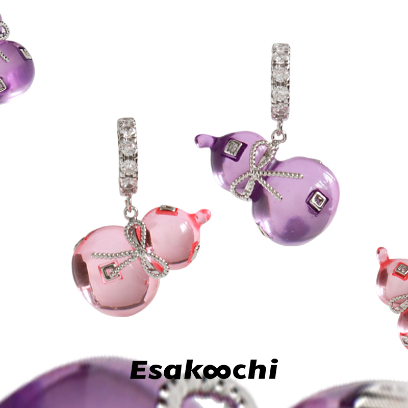 Esakoochi宝葫芦耳环~原创设计可爱紫粉小众新中式气质个性耳饰