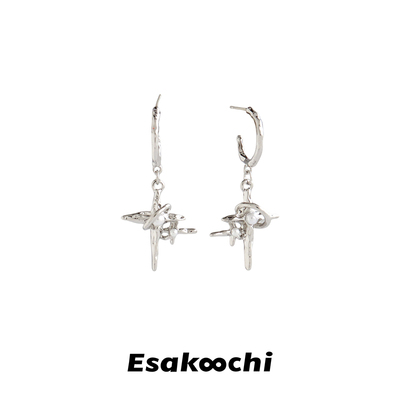Esakoochi银河之旅~四芒星仿珍珠C圈圈耳环小众高级气质百搭耳饰