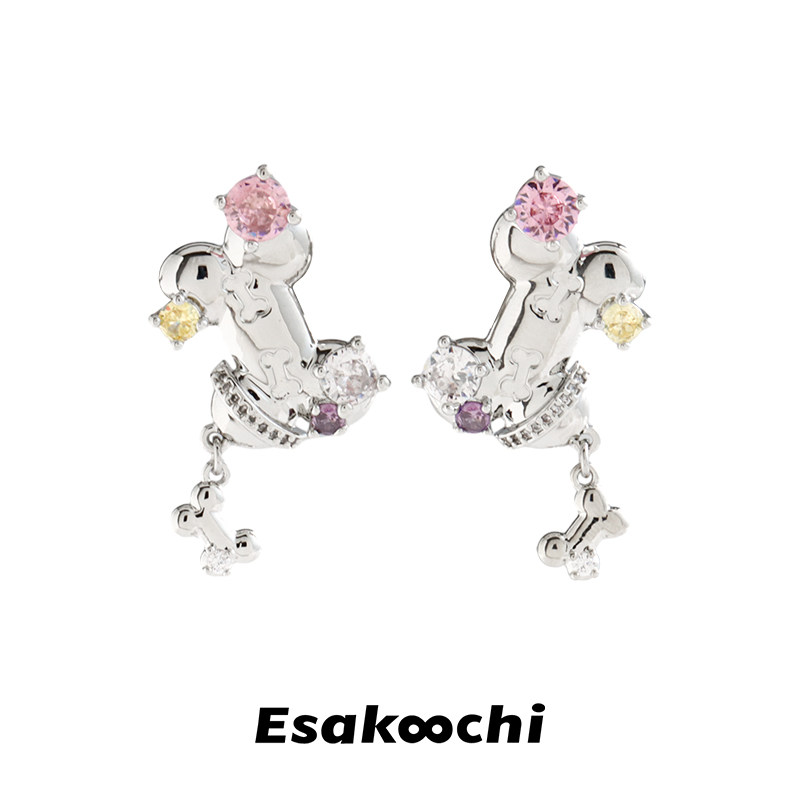 Esakoochi原创骨头系列~大小骨头耳环层叠长款个性耳坠