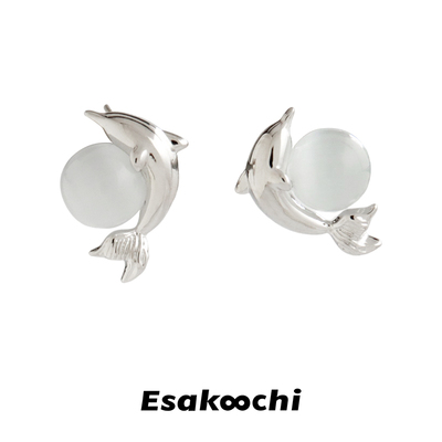 Esakoochi爱玩耍的海豚耳钉~原创设计日常百搭小巧耳环耳饰